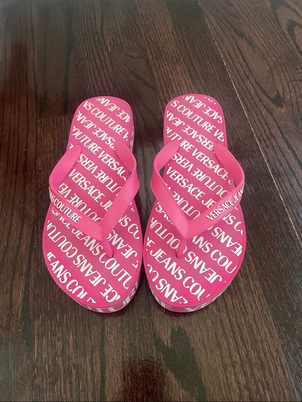 Versace Jeans Couture Pink Logo Flip Flop Sandals Sz 40